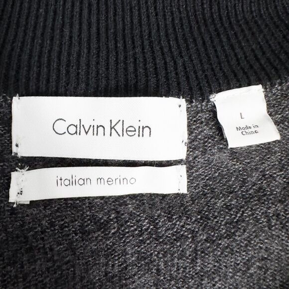 Calvin Klein 100% Italian Merino Wool 1/4 Zip Pullover Mens Large Dark Gray Soft - Picture 3 of 14